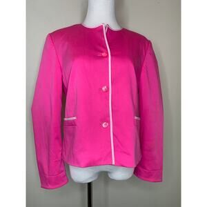Pendleton Hot Pink Blazer White Trim Sz 12 Cotton Lady Jacket